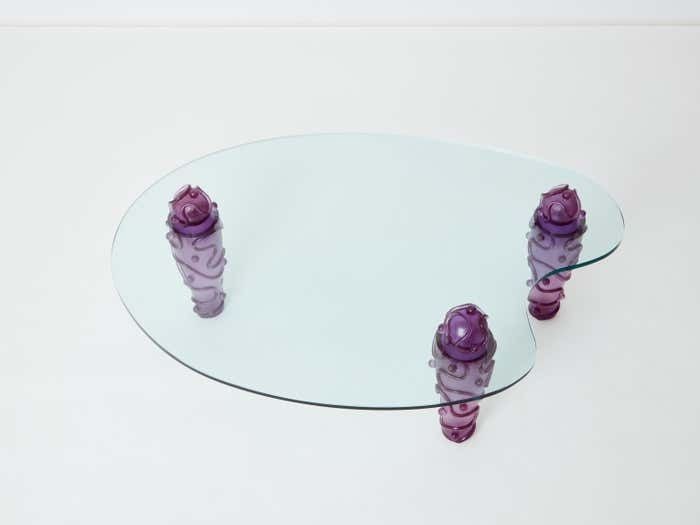 Large Signed Purple Resin Glass Coffee Table Garouste And Bonetti 1990s photo furniture