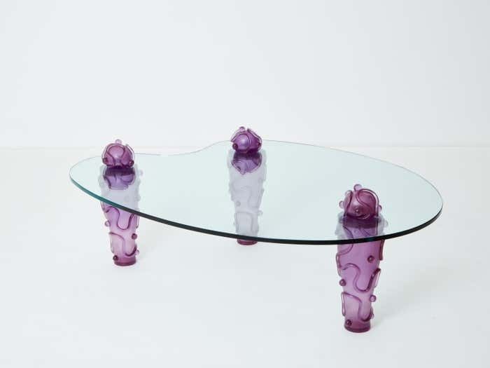 Large Signed Purple Resin Glass Coffee Table Garouste And Bonetti 1990s photo for sale