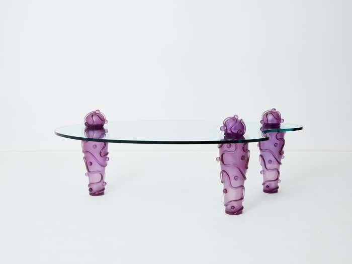Large Signed Purple Resin Glass Coffee Table Garouste And Bonetti 1990s photo vinterior