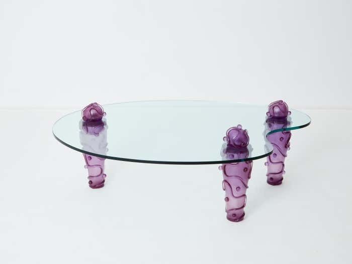 Furniture Large Signed Purple Resin Glass Coffee Table Garouste And Bonetti 1990s photo
