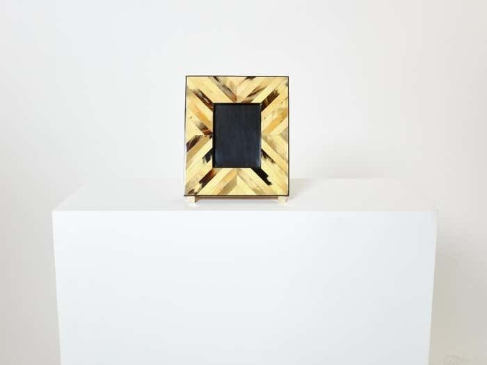 Mid Century Italian Brass Horn Marquetry Picture Frame 1970 photo furniture