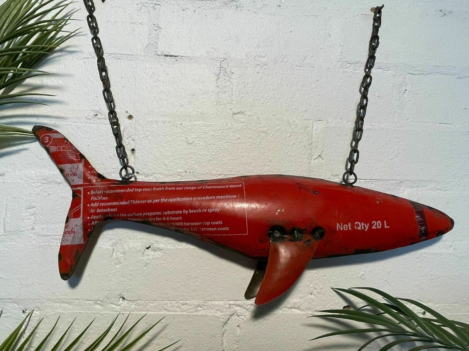 Reclaimed Recycled Hanging Tin Metal Fish Sculpture Ornament Home Garden photo Garden Decor
