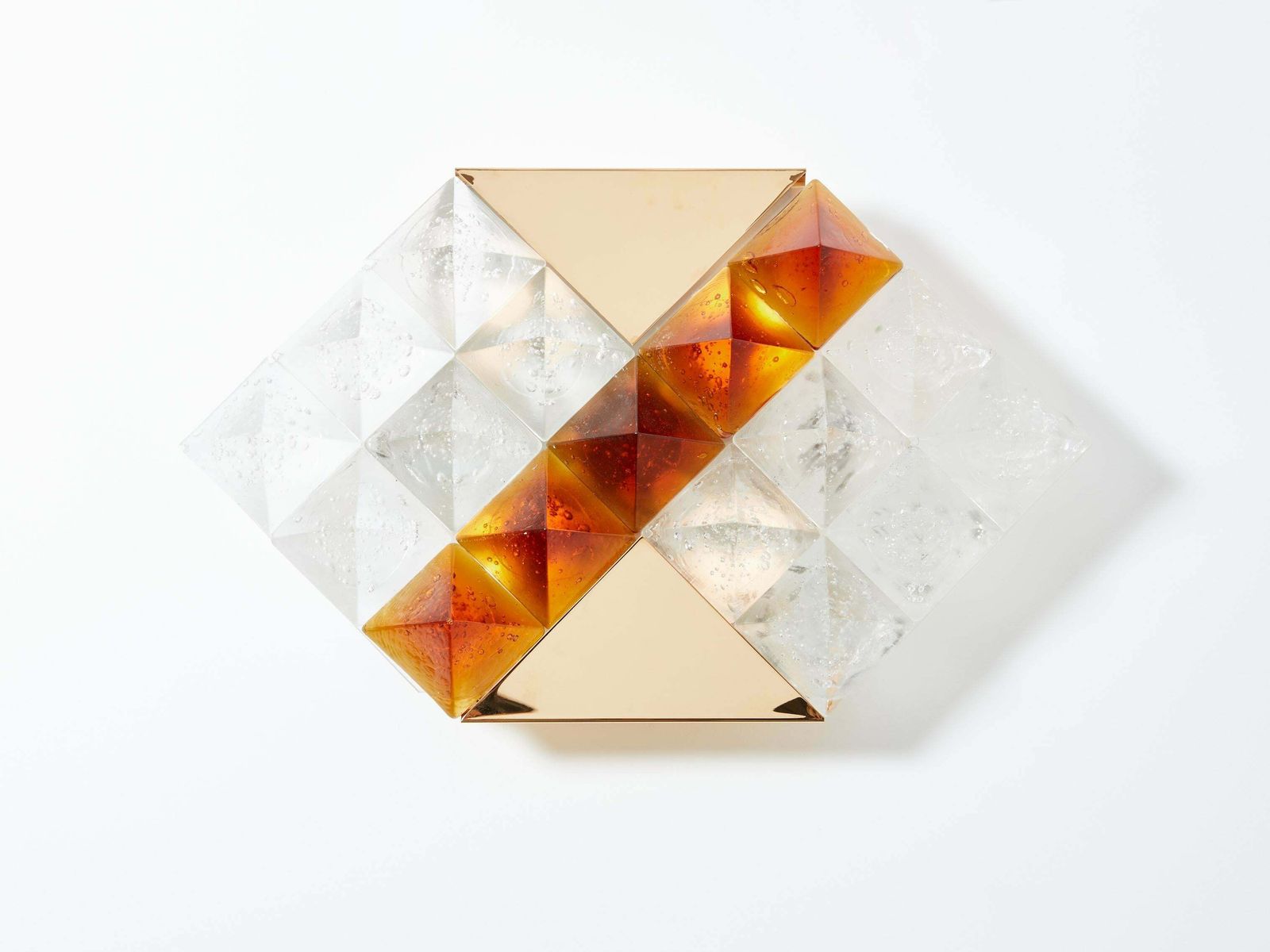 photo for sale Albano Poli For Poliarte Two Tone Glass And Brass Wall Lights 1970