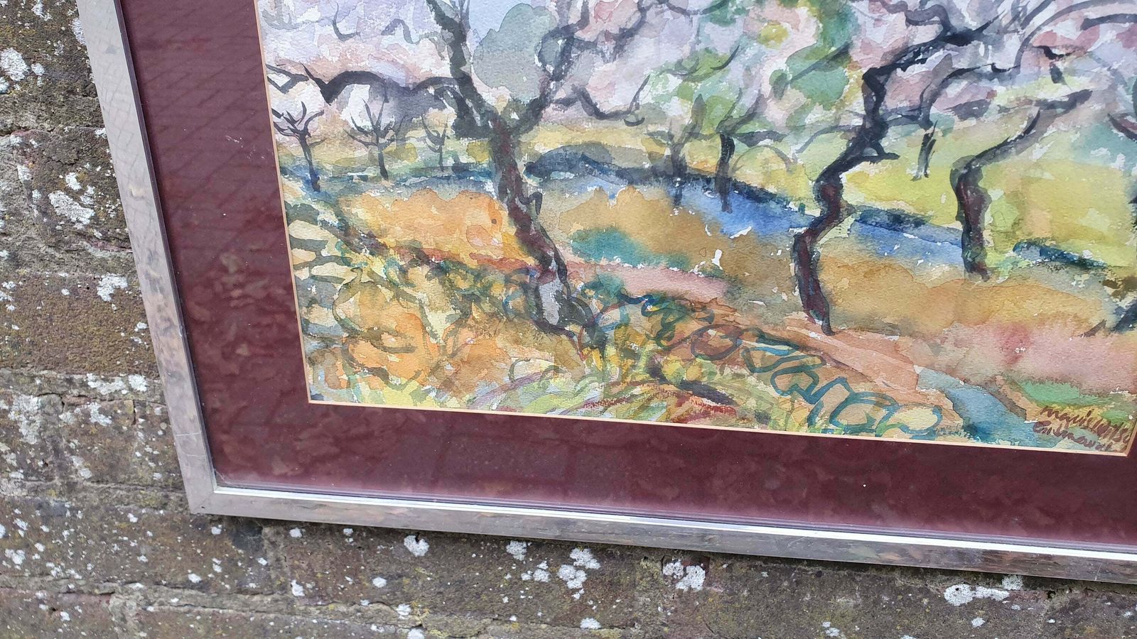 Vintage Abstract Original Watercolour Outback Trees And Creek Mavis Wilson Australia. photo Art