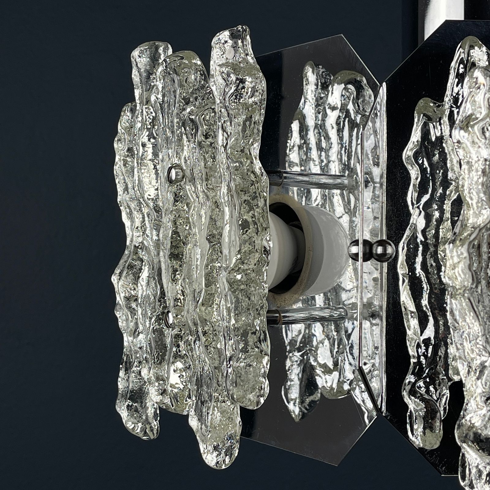 Mid Century Ice Murano Glass Chandelier Italy 1970s photo for sale
