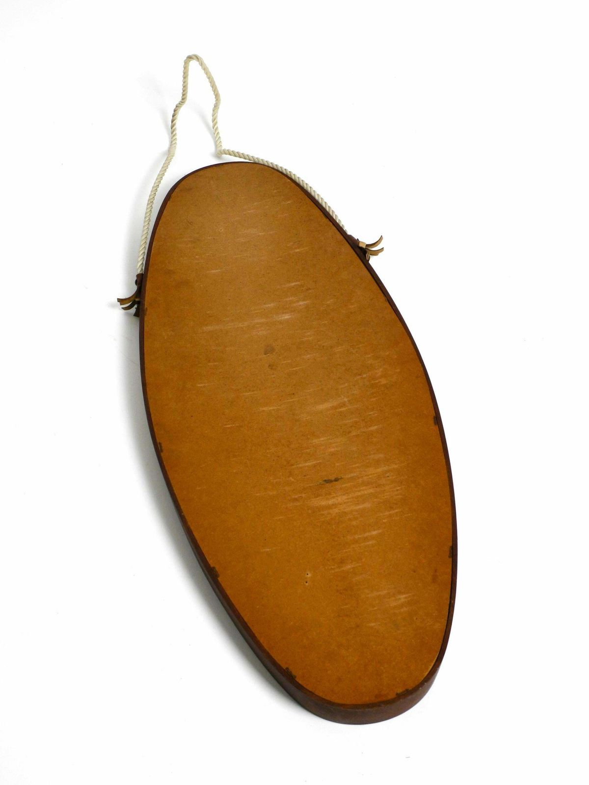 Home Decor 1960s Oval Large Teak Wall Mirror With Thick Nylon Rope Made In Italy photo