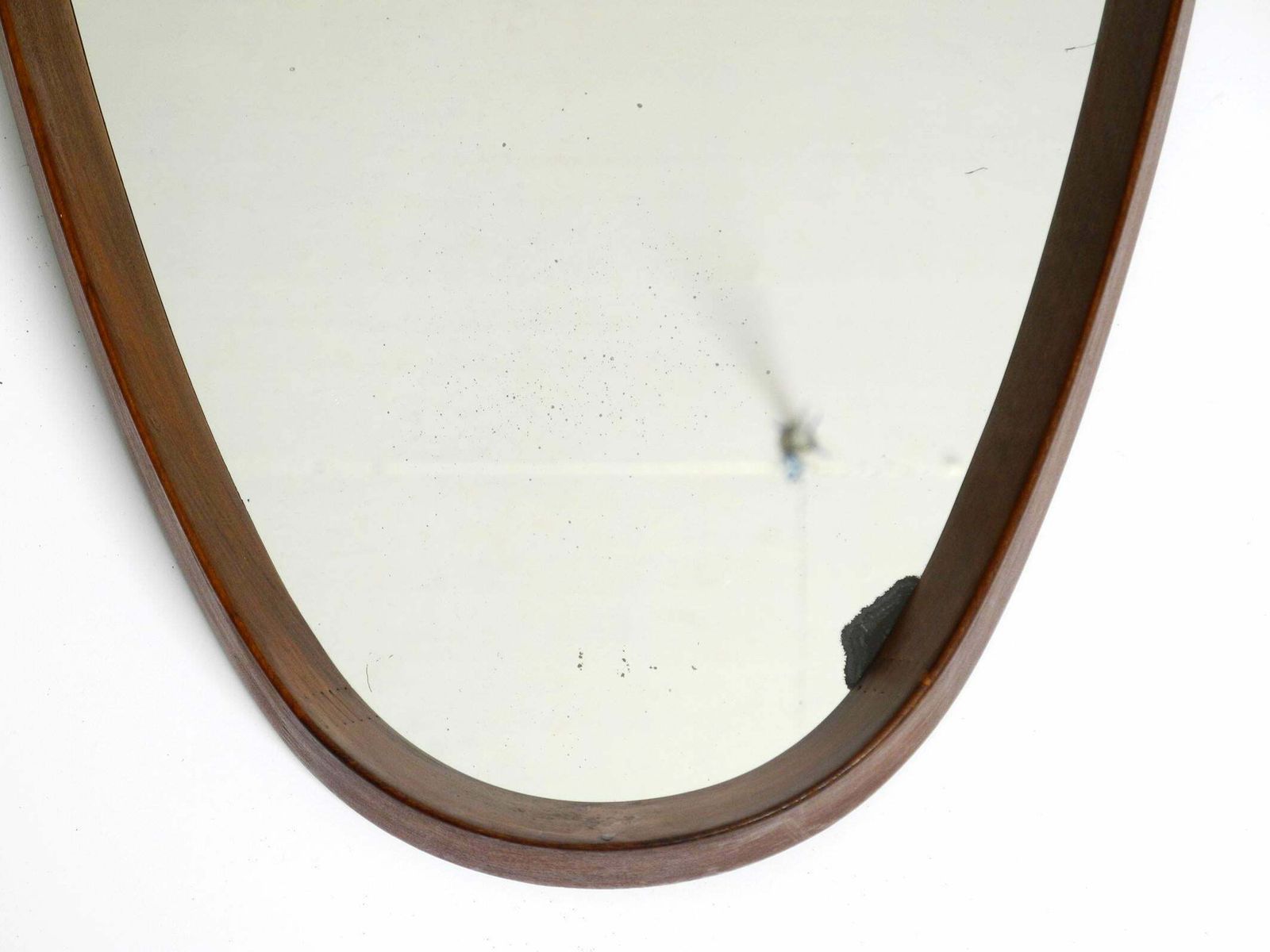 757.0 1960s Oval Large Teak Wall Mirror With Thick Nylon Rope Made In Italy photo