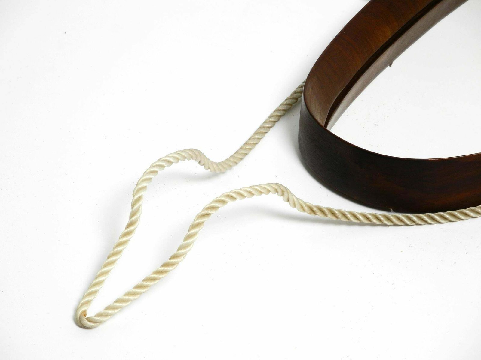 photo buy 1960s Oval Large Teak Wall Mirror With Thick Nylon Rope Made In Italy