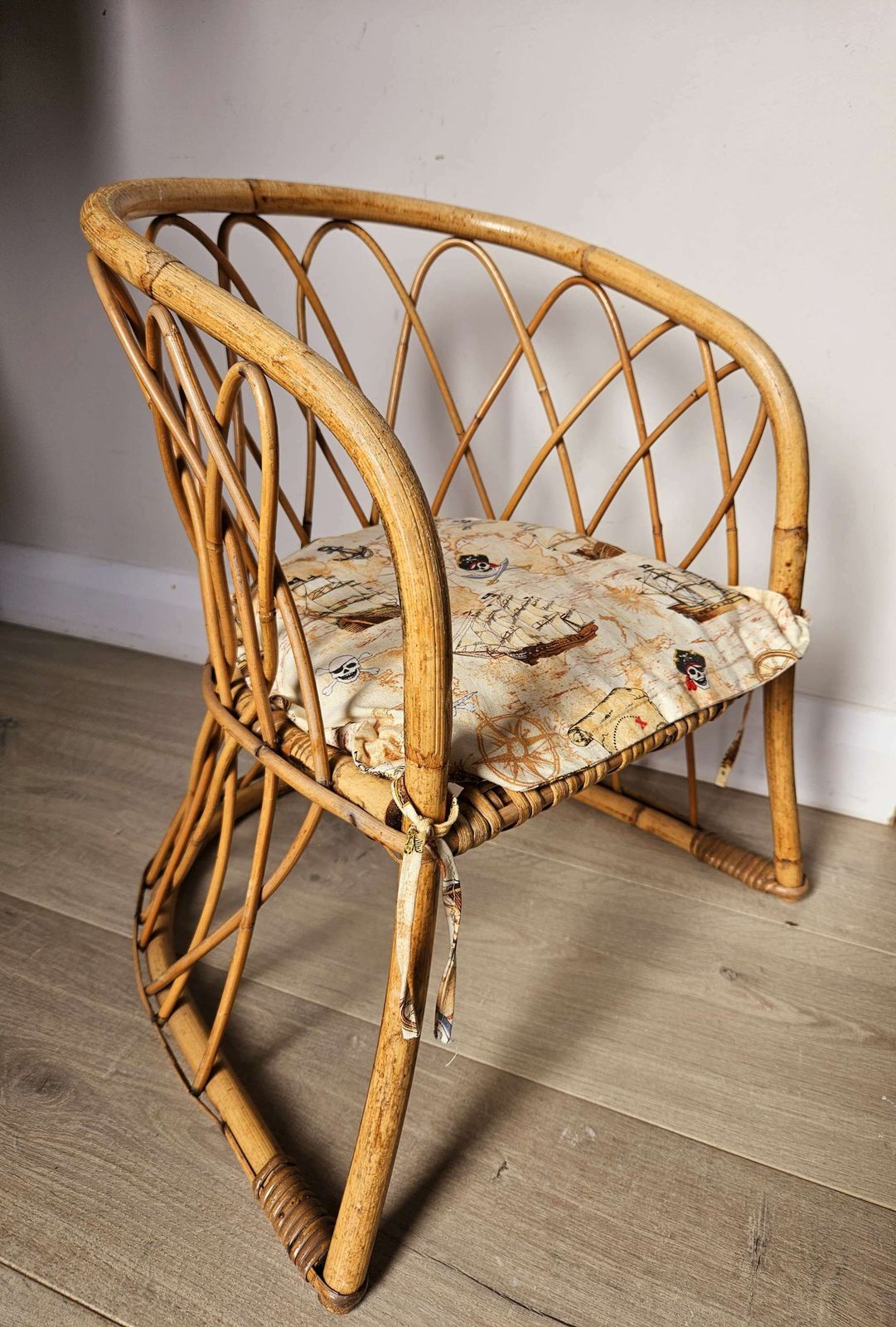 Mid Century, Bamboo Child's Chair With Fitted Cushion photo Furniture
