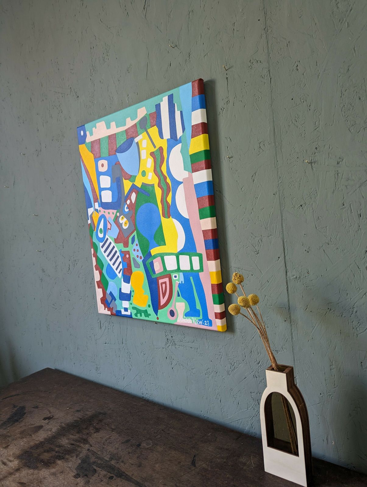Contemporary Abstract Oil Painting, Blue Tiger, Unframed photo Art