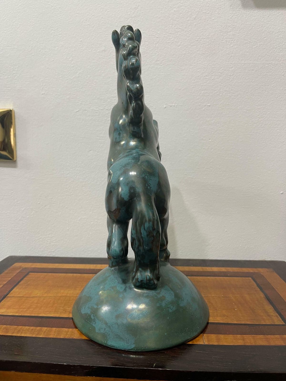 Italian Ceramic From 1940 Green Glazed Horse Sculpture Perugia Manufacture photo 843.0