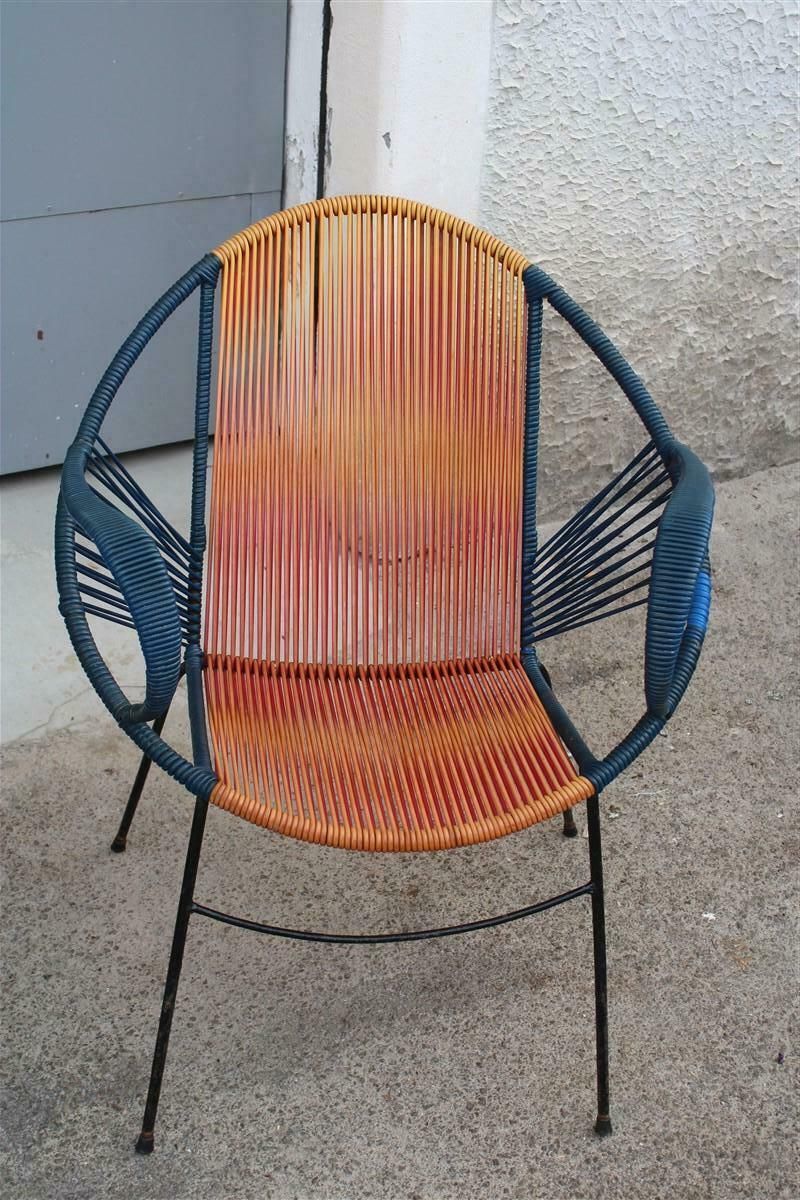 Mid Century Italian Red And Blue Metal And Plastic Sofa And Armchairs 1950s photo vintage
