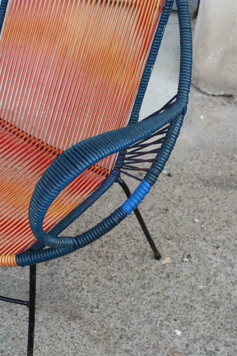 photo furniture Mid Century Italian Red And Blue Metal And Plastic Sofa And Armchairs 1950s