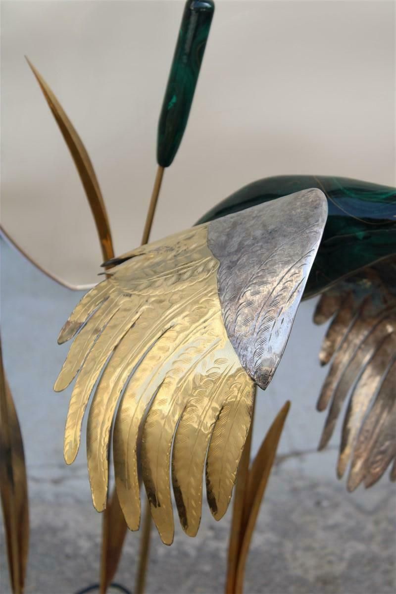 Duck Floor Lamp In Flight In Its Lake Malachite Brass Design Italian 1970s photo Lighting