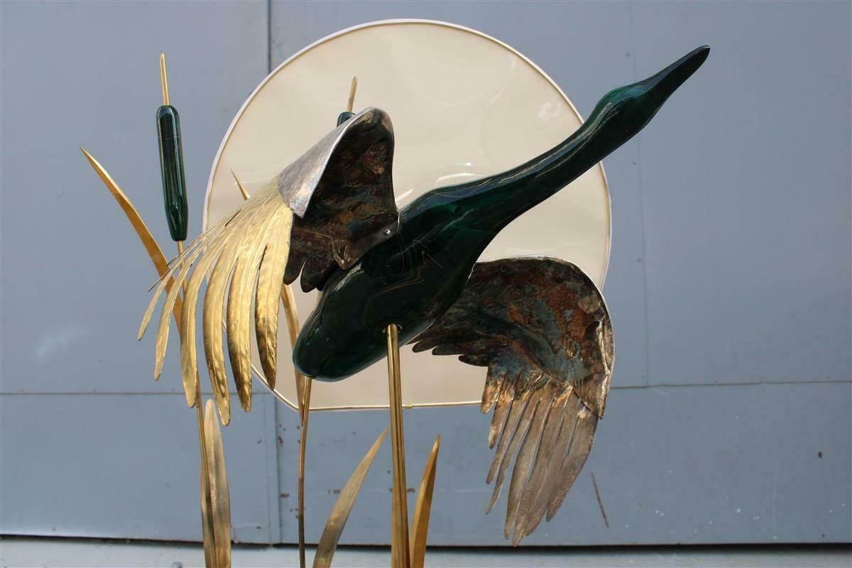 Duck Floor Lamp In Flight In Its Lake Malachite Brass Design Italian 1970s photo buy