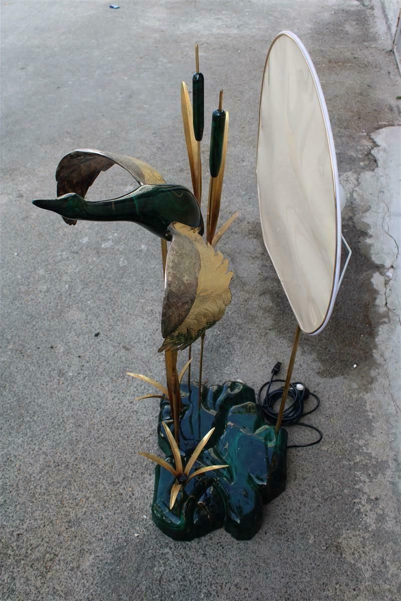 Lighting Duck Floor Lamp In Flight In Its Lake Malachite Brass Design Italian 1970s photo