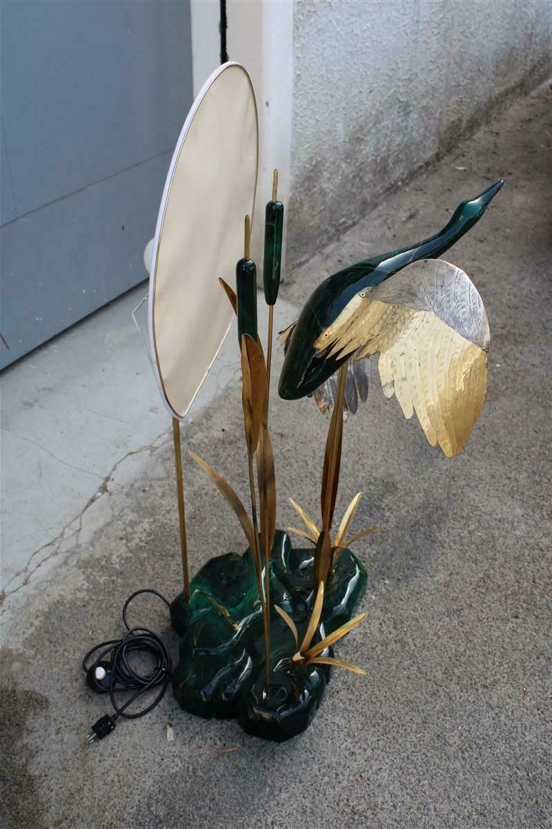 2986.0 Duck Floor Lamp In Flight In Its Lake Malachite Brass Design Italian 1970s photo