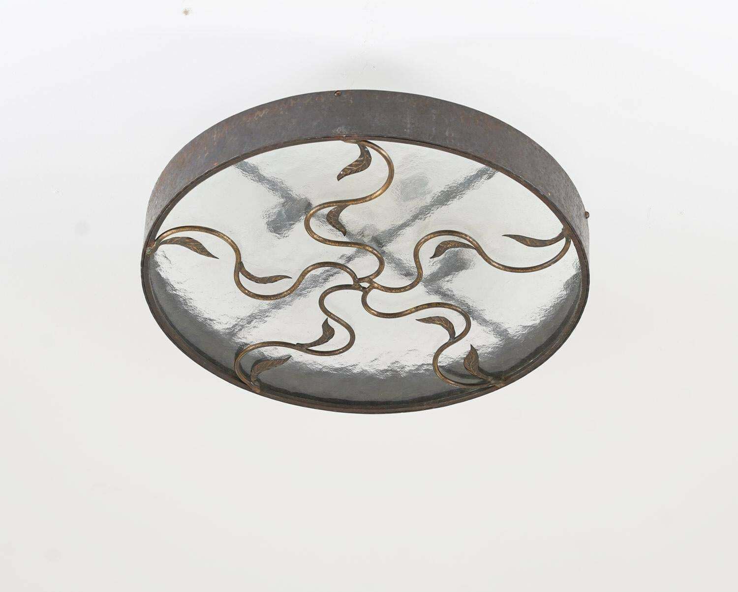Swedish Modern Flush Mount In Metal Glass photo for sale