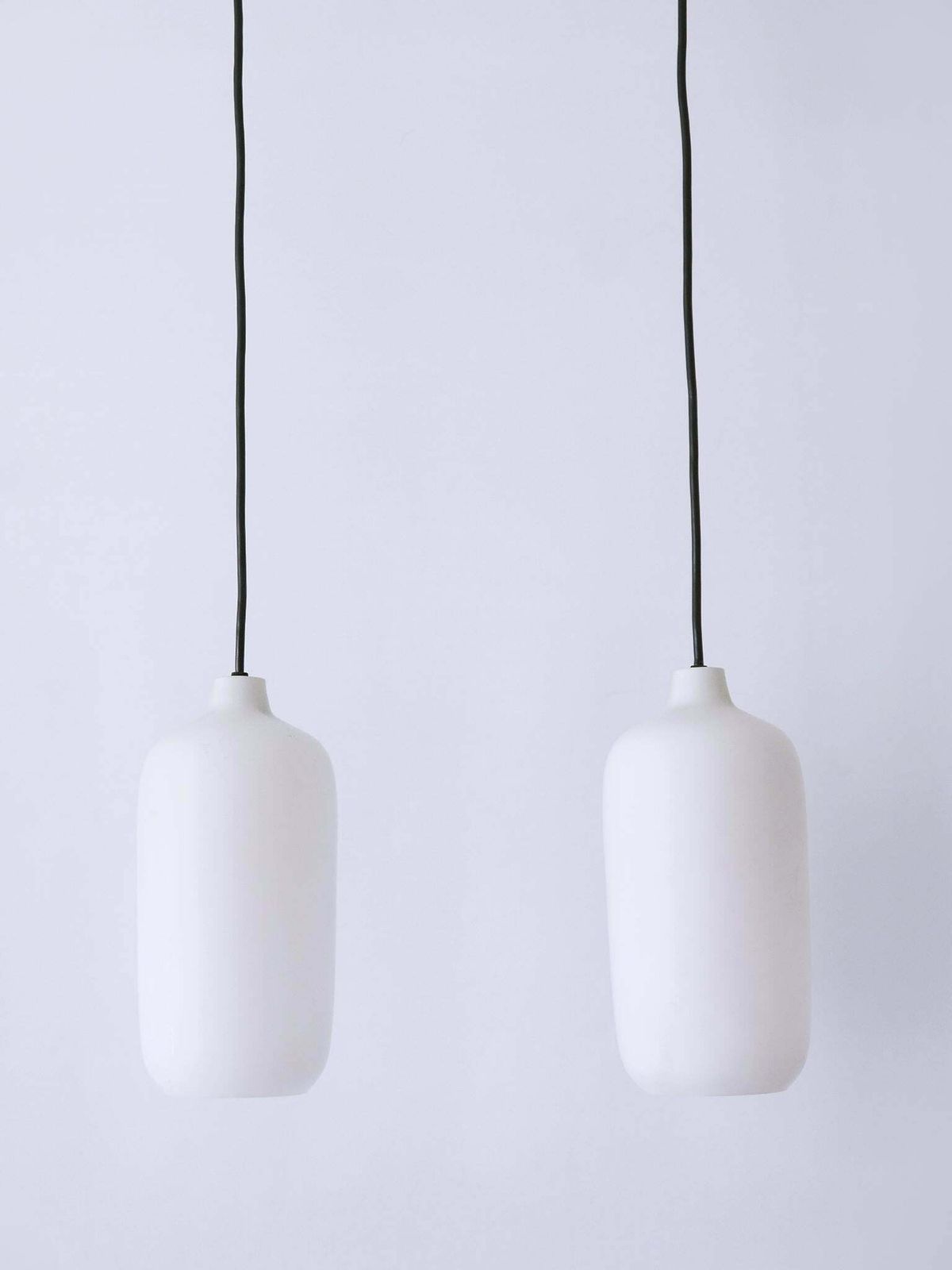 Set Of Two Elegant Scandinavian Opaline Glass Pendant Lamps 1960s photo for sale