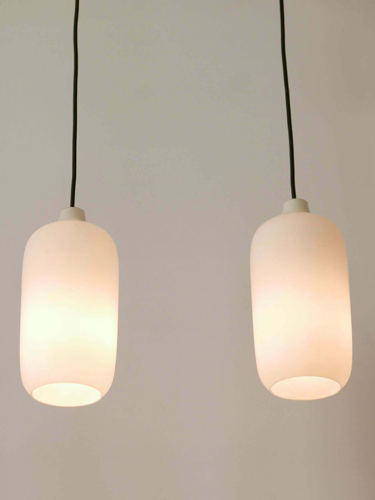 Set Of Two Elegant Scandinavian Opaline Glass Pendant Lamps 1960s photo 1600.0