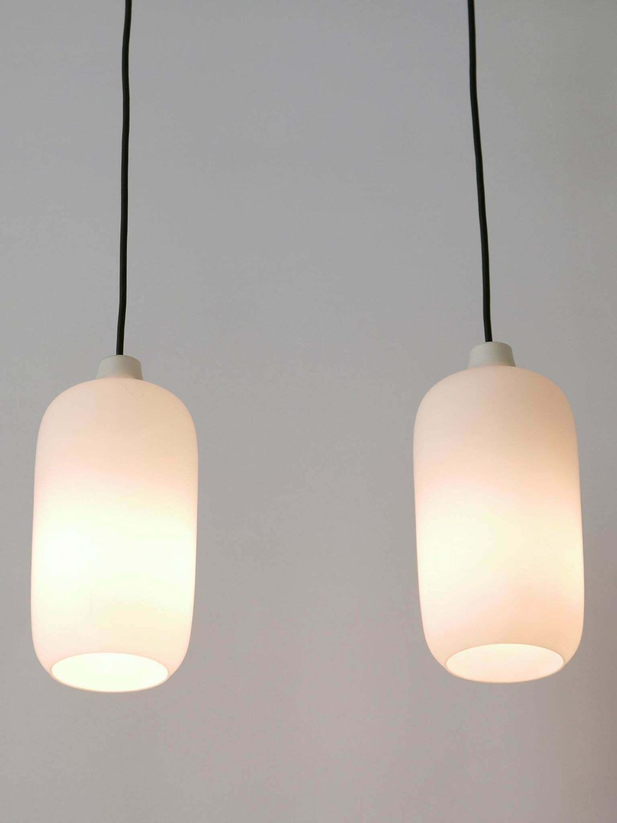 Set Of Two Elegant Scandinavian Opaline Glass Pendant Lamps 1960s photo buy