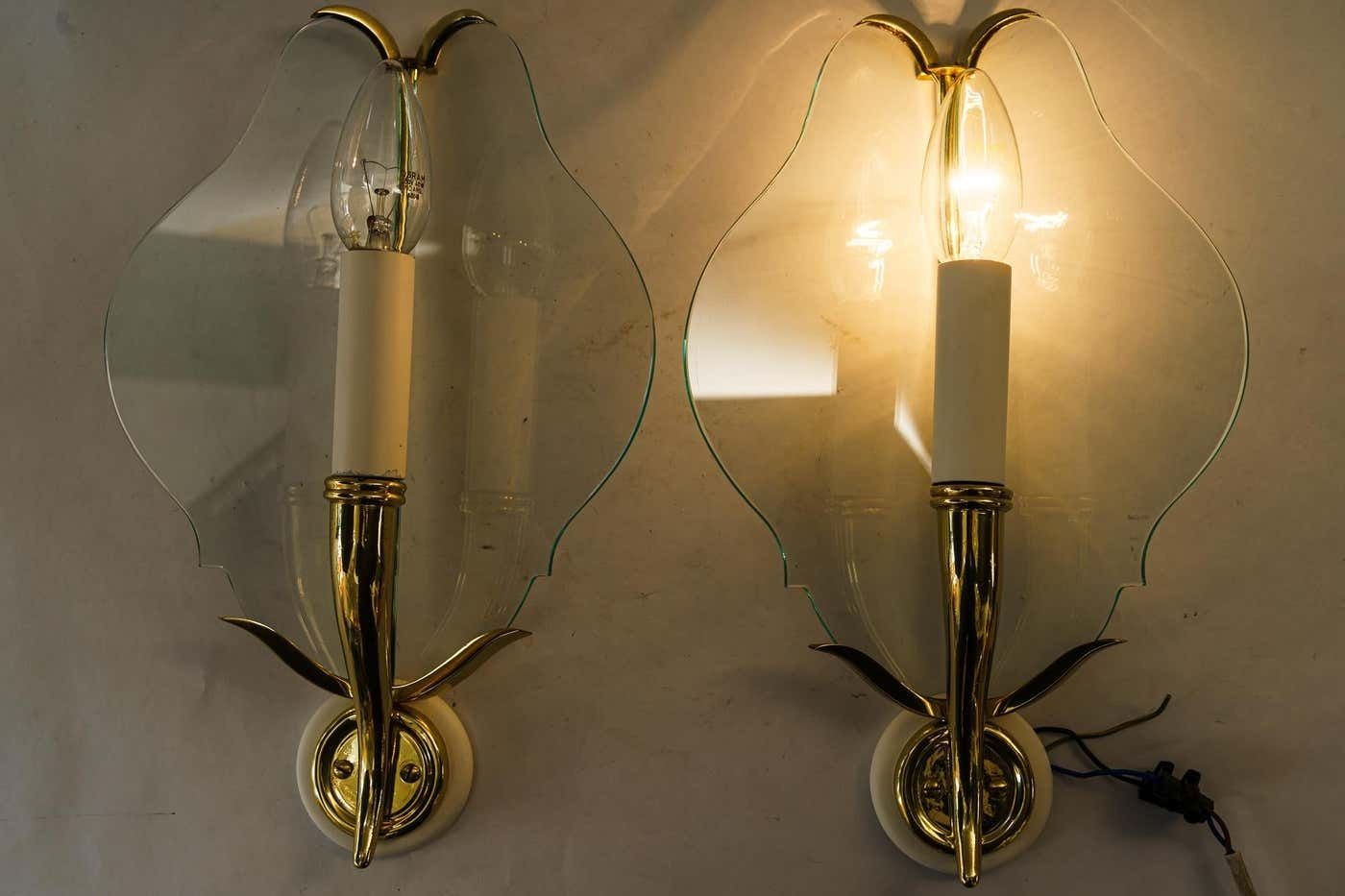 2 Rare Wall Lamps With Original Glass Shades Vienna Around 1950s photo vinterior