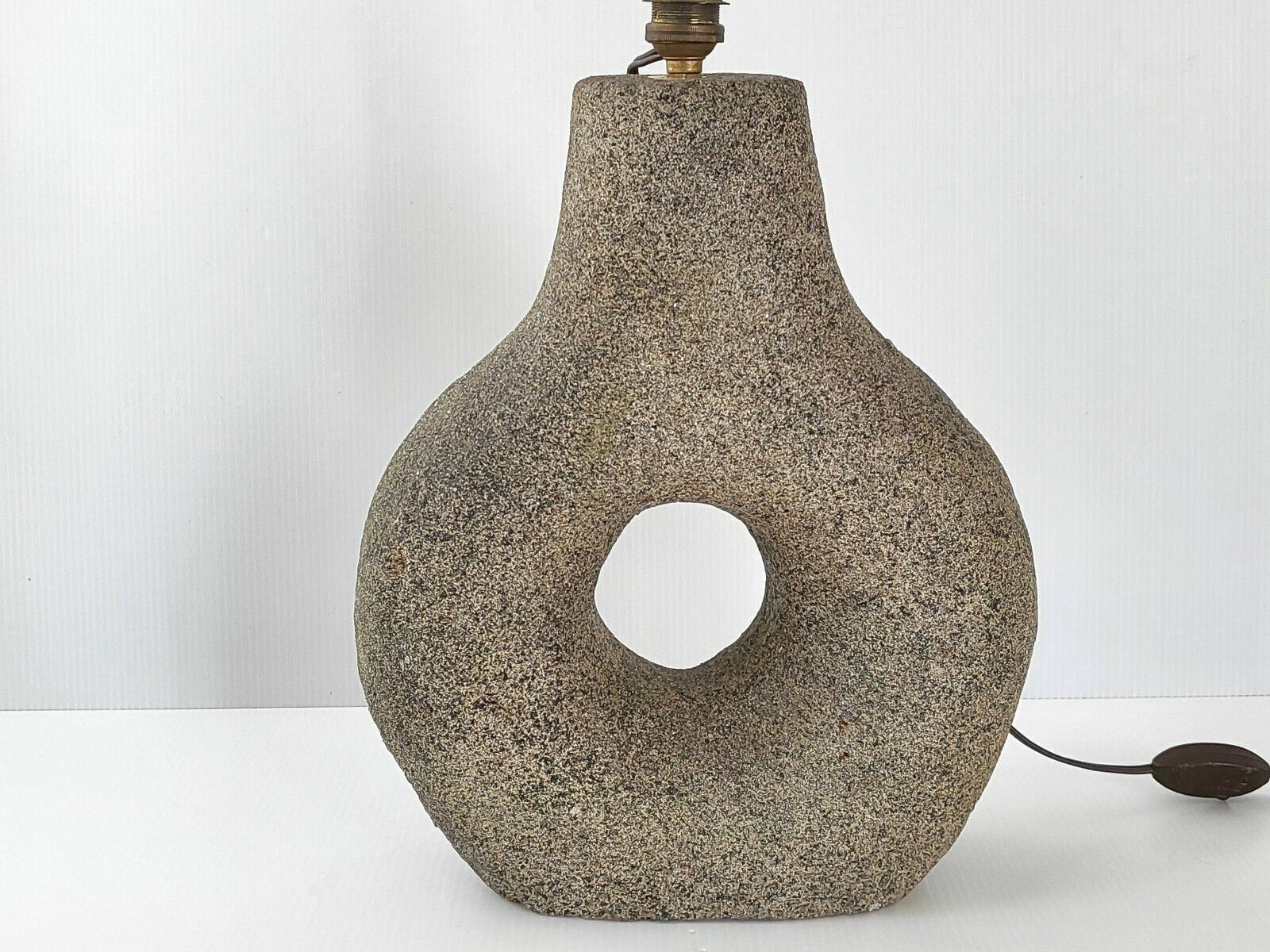 Important Vintage 1970 Granite Stone Lamp & 70s Resin Herbier Lampshade photo for sale