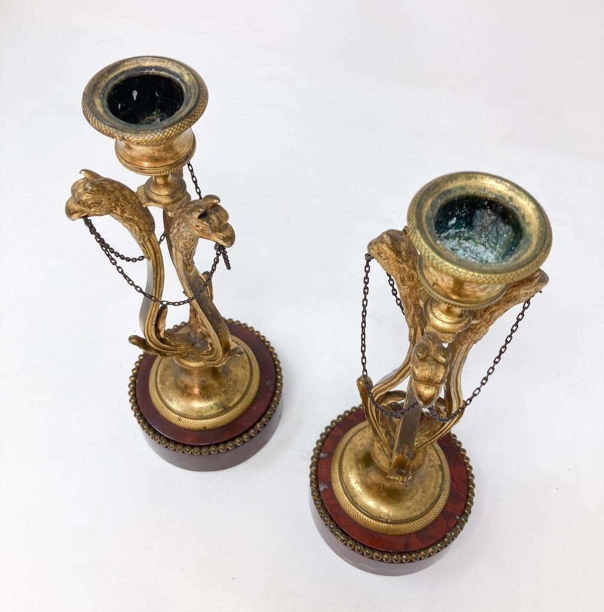 Pair Of Candlesticks, Louis XVI, Gilded Bronze And Griotte Marble photo Home Decor