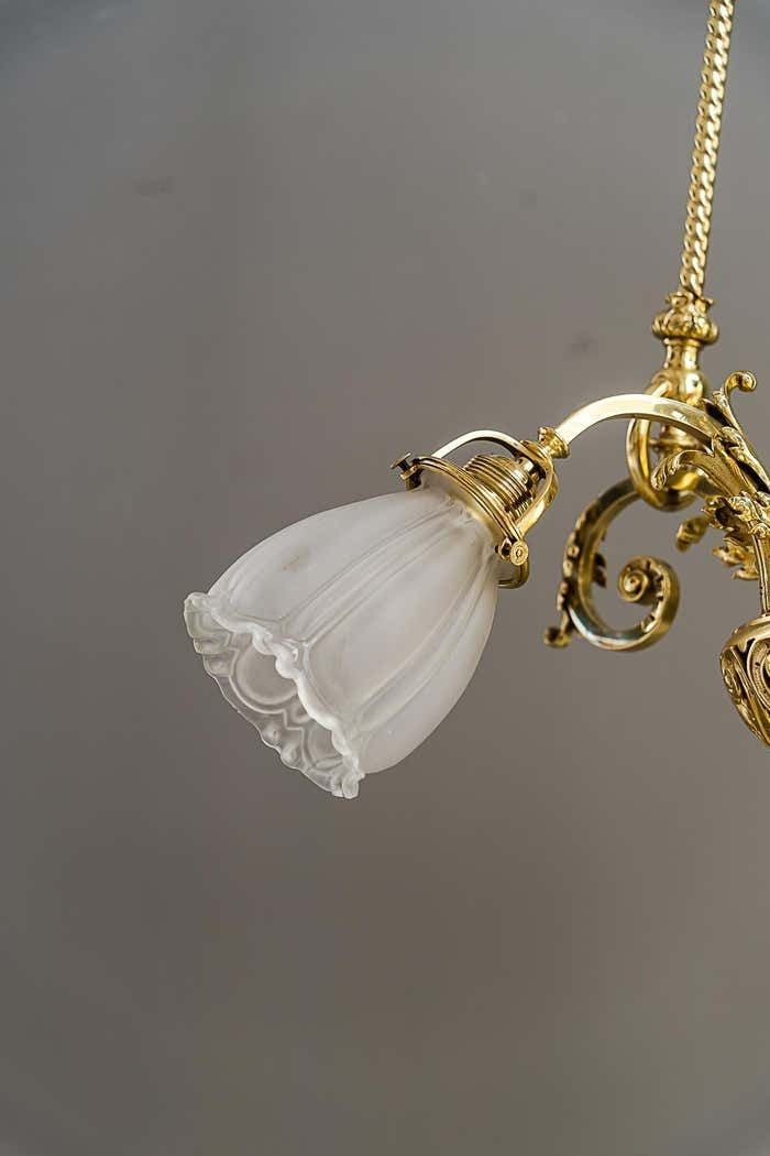 photo vintage Historic Chandelier Vienna Around 1890s With Original Antique Glass Shades