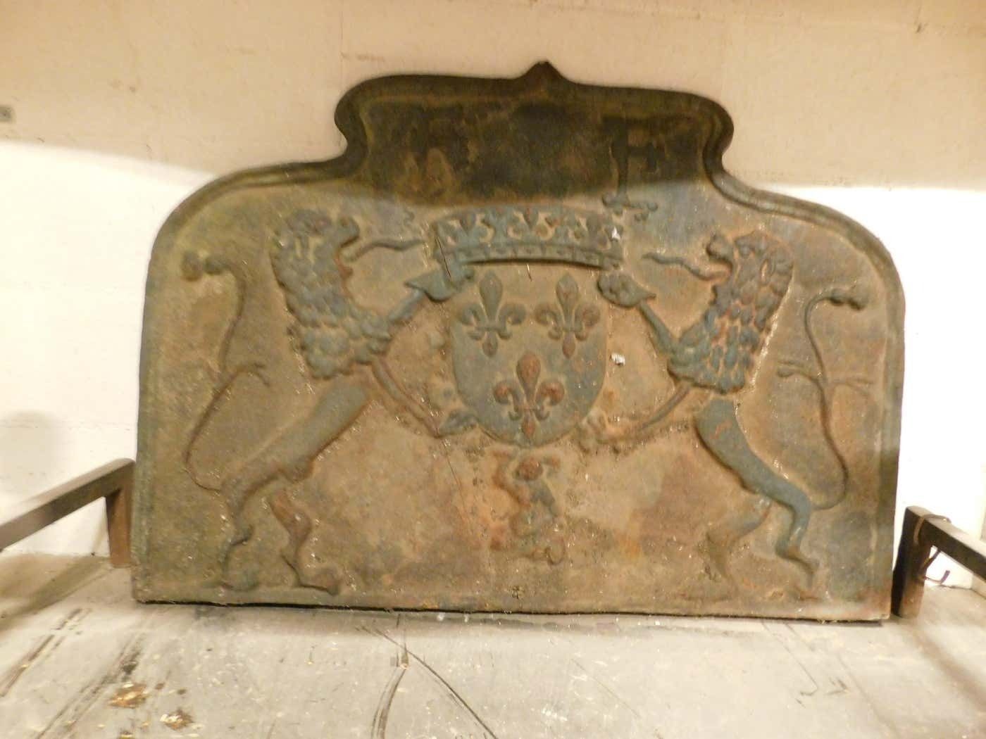 Large Cast Iron Fireplace Backplate, Carved With Noble Coat Of Arms, Italy photo furniture