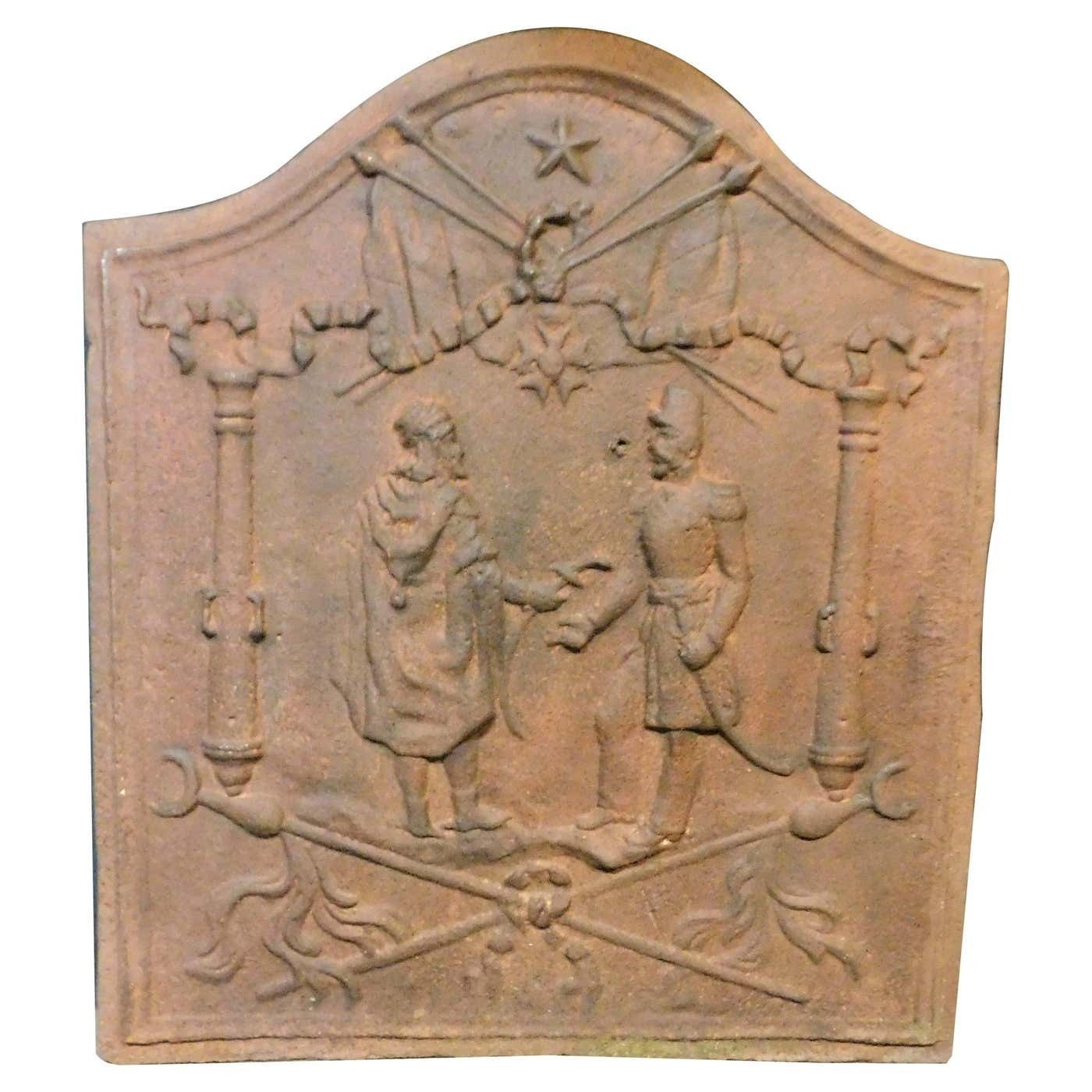 Cast Iron Fireplace Back Plate, Richly Carved With Human Figures, 19th Century