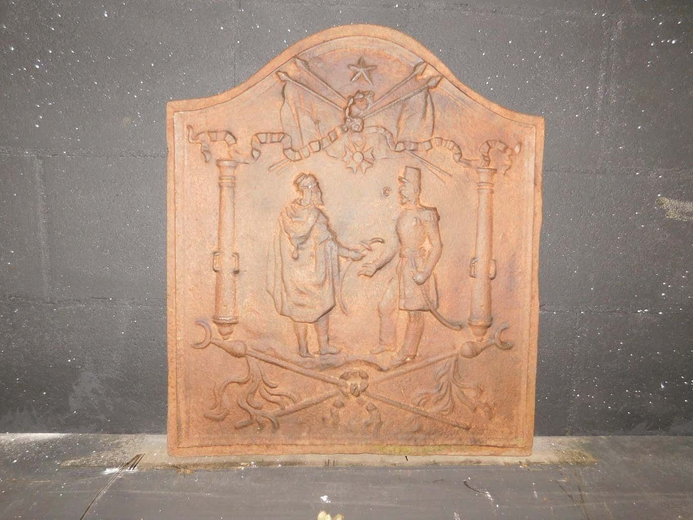 Cast Iron Fireplace Back Plate, Richly Carved With Human Figures, 19th Century photo for sale