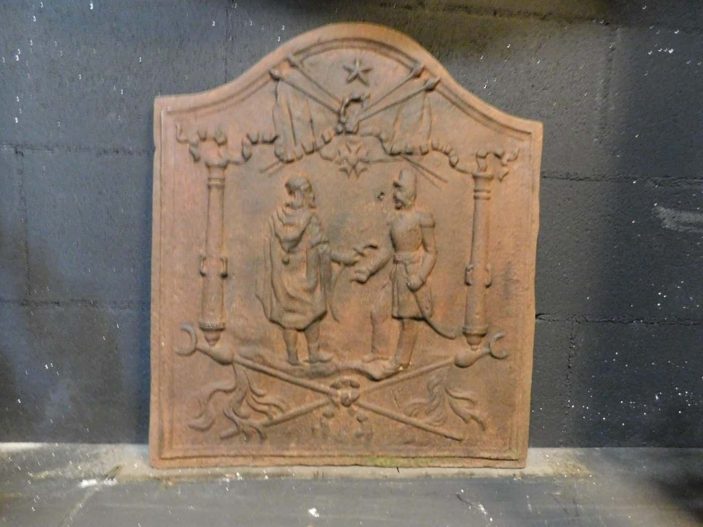 Cast Iron Fireplace Back Plate, Richly Carved With Human Figures, 19th Century photo Home Fixtures