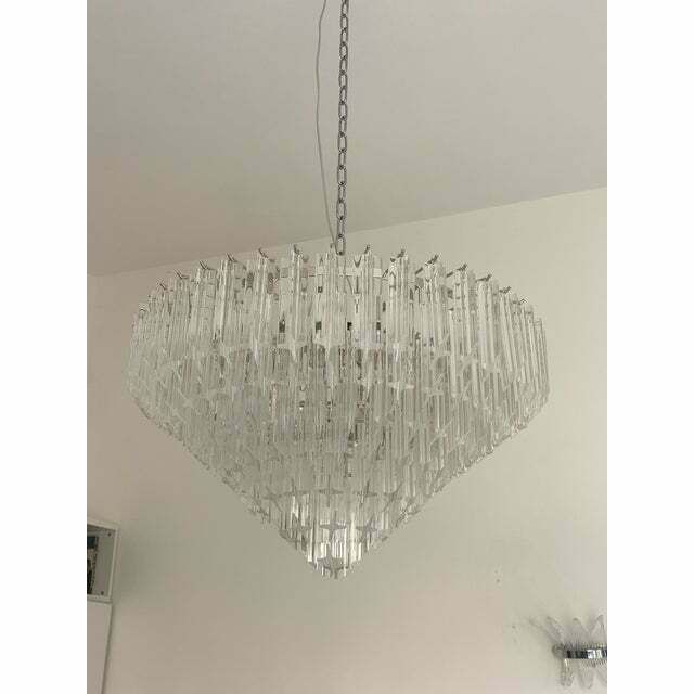 Lighting Murano Glass Sputnik Chandelier Transparent Mazzega Style, Lot Of 2 Or A Pair Of Chandeliers photo