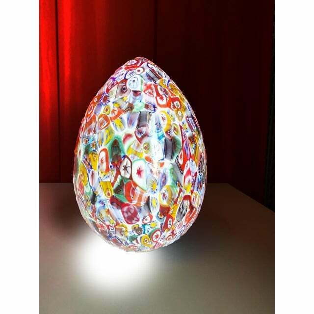 Floral Multicolor Murano Style Glass Egg Small Table Lamp, Lot Of 2 Or A Pair Of Chandeliers photo for sale