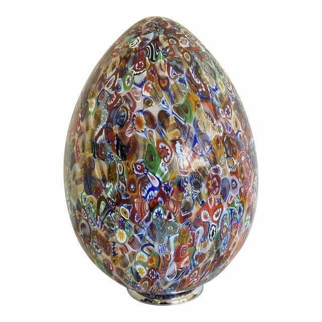 Contemporary Floral Multicolor Murano Style Glass Egg Table Lamp, Lot Of 2 Or A Pair Of Chandeliers photo furniture