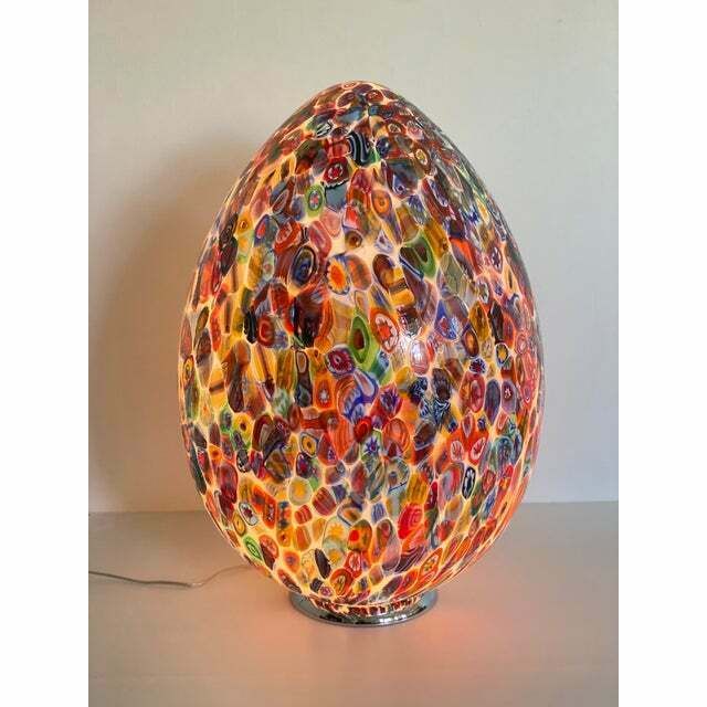 photo for sale Contemporary Floral Multicolor Murano Style Glass Egg Table Lamp, Lot Of 2 Or A Pair Of Chandeliers