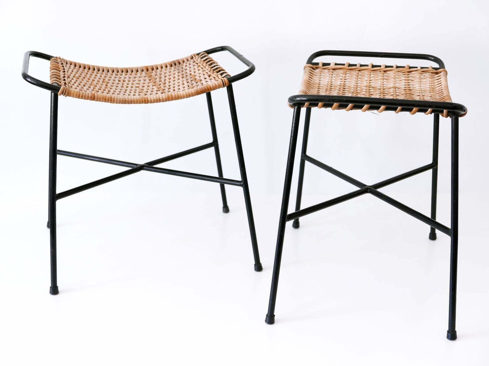 Set Of Two Lovely Mid Century Modern Rattan Stools Germany 1960s photo furniture