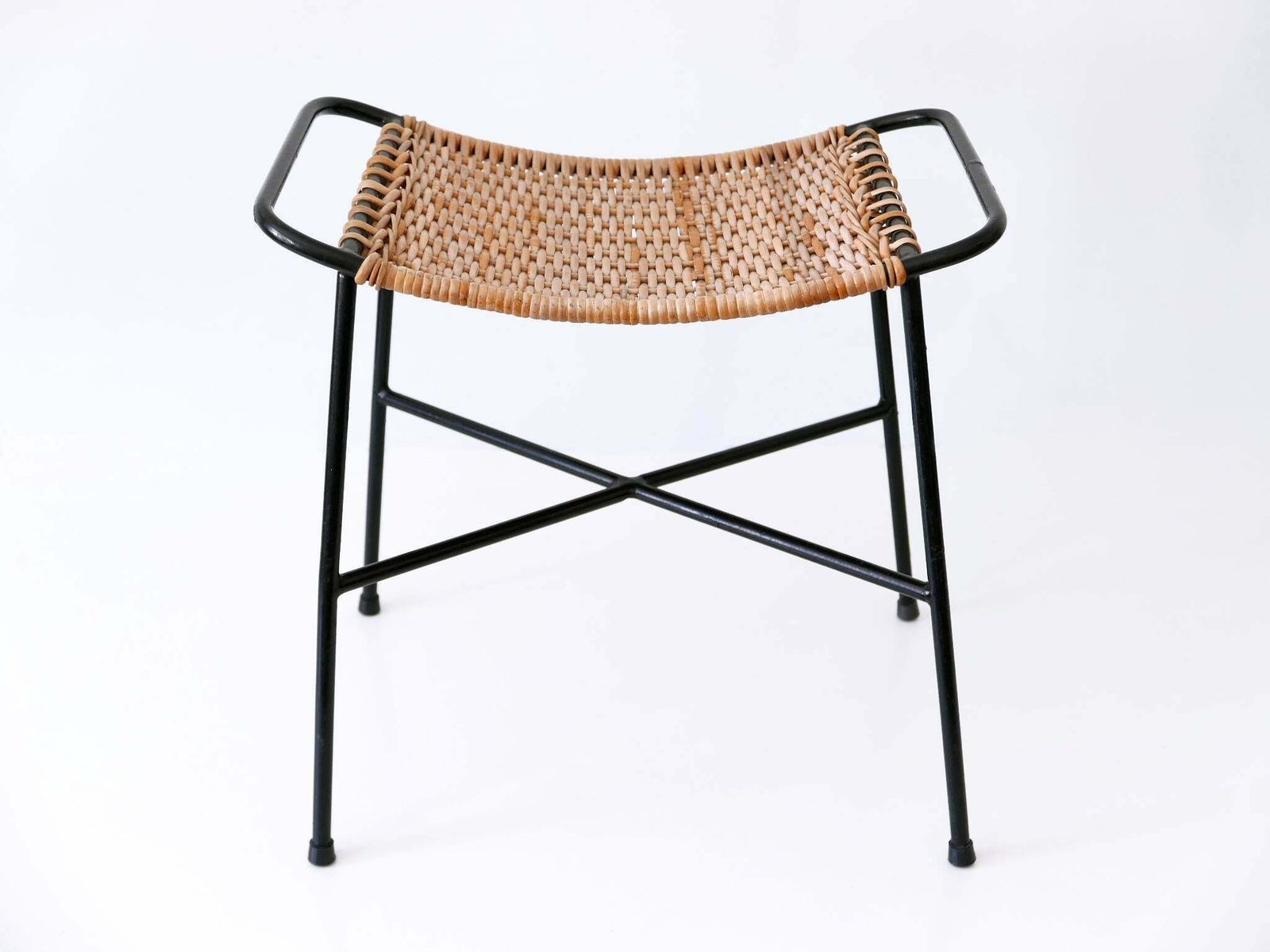 Set Of Two Lovely Mid Century Modern Rattan Stools Germany 1960s photo vintage