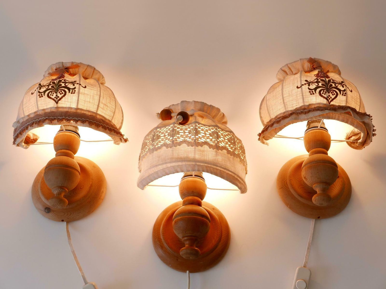 Set Of Three Mid Century Modern Pine Rustic Sconces Or Wall Lamps Sweden 1960s photo 2933.0