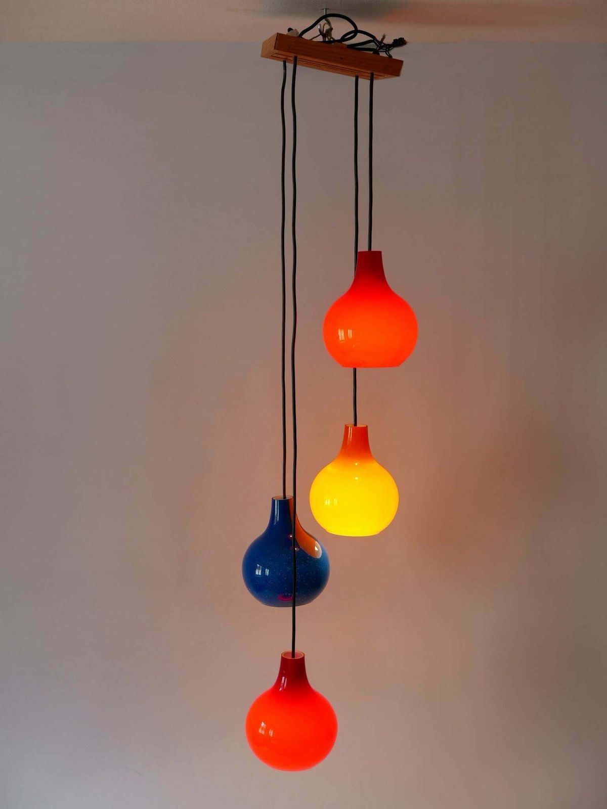 Amazing Four Flamed Cascading Pendant Lamp By Peill And Putzler Germany 1970s photo vintage