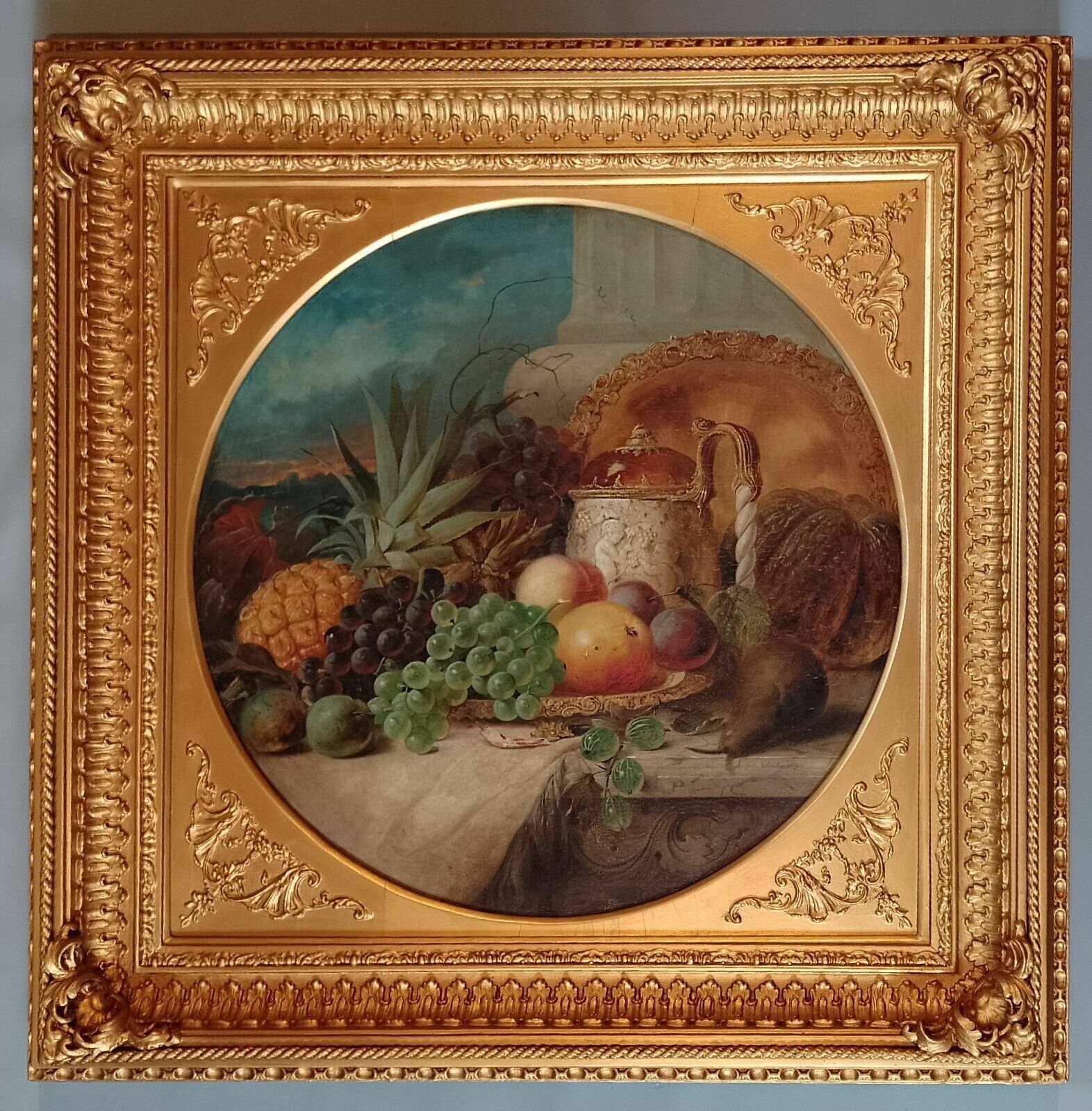 Fine Antique Large Still Life Oil Painting Of Fruit James Poulton C 1860's photo 3999.0