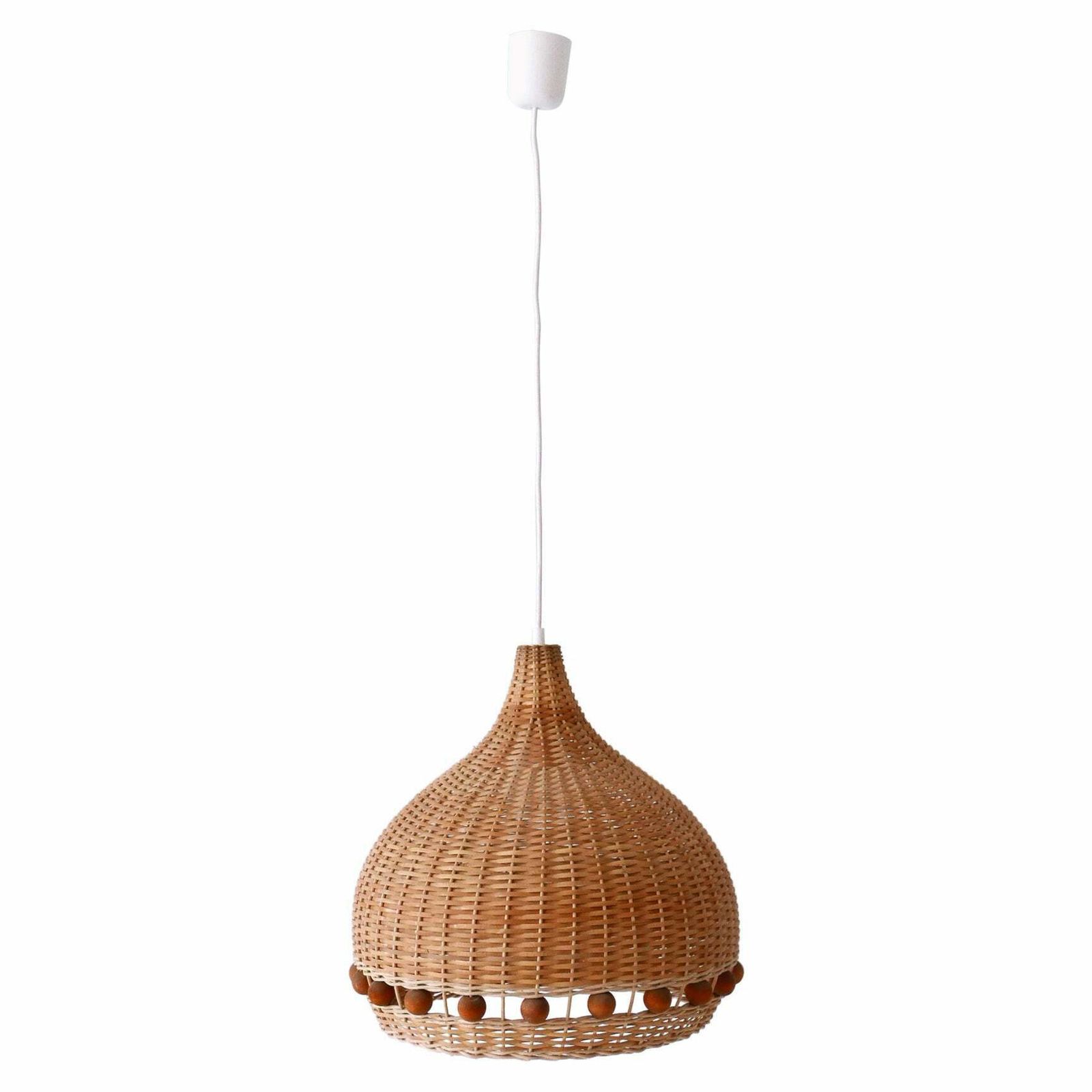 Mid Century Modern Rattan Tulip Pendant Lamps Or Hanging Lights Germany 1960s