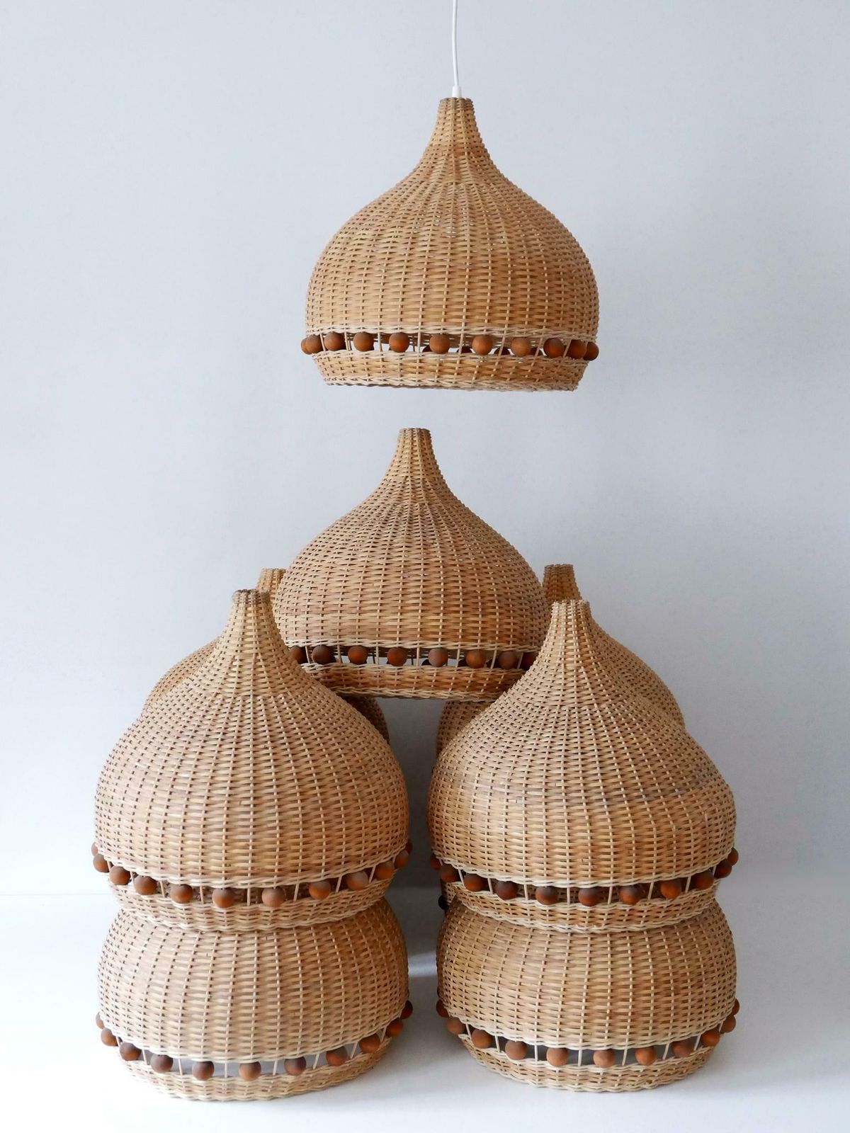 photo buy Mid Century Modern Rattan Tulip Pendant Lamps Or Hanging Lights Germany 1960s