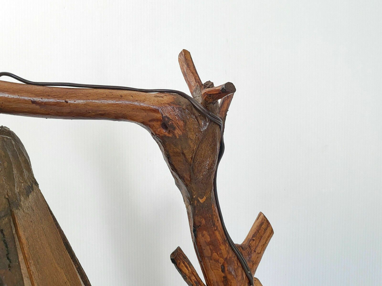 Vintage Table Lamp 1970 Brutalist Organic Vegetable Carved Wood 70s photo 645.0