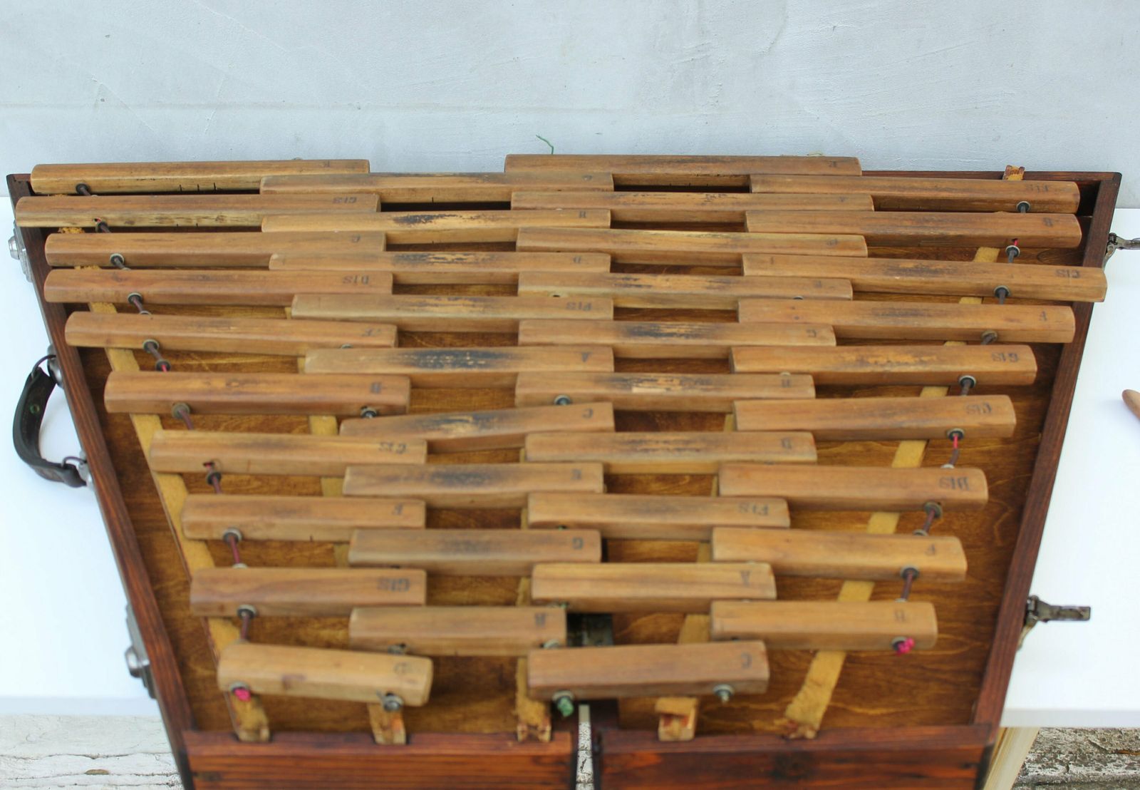 Very Rare Antique Wooden Xylophone In Case, Folding 38 Bars Percussion, Totally Restored Collectible Instrument photo furniture