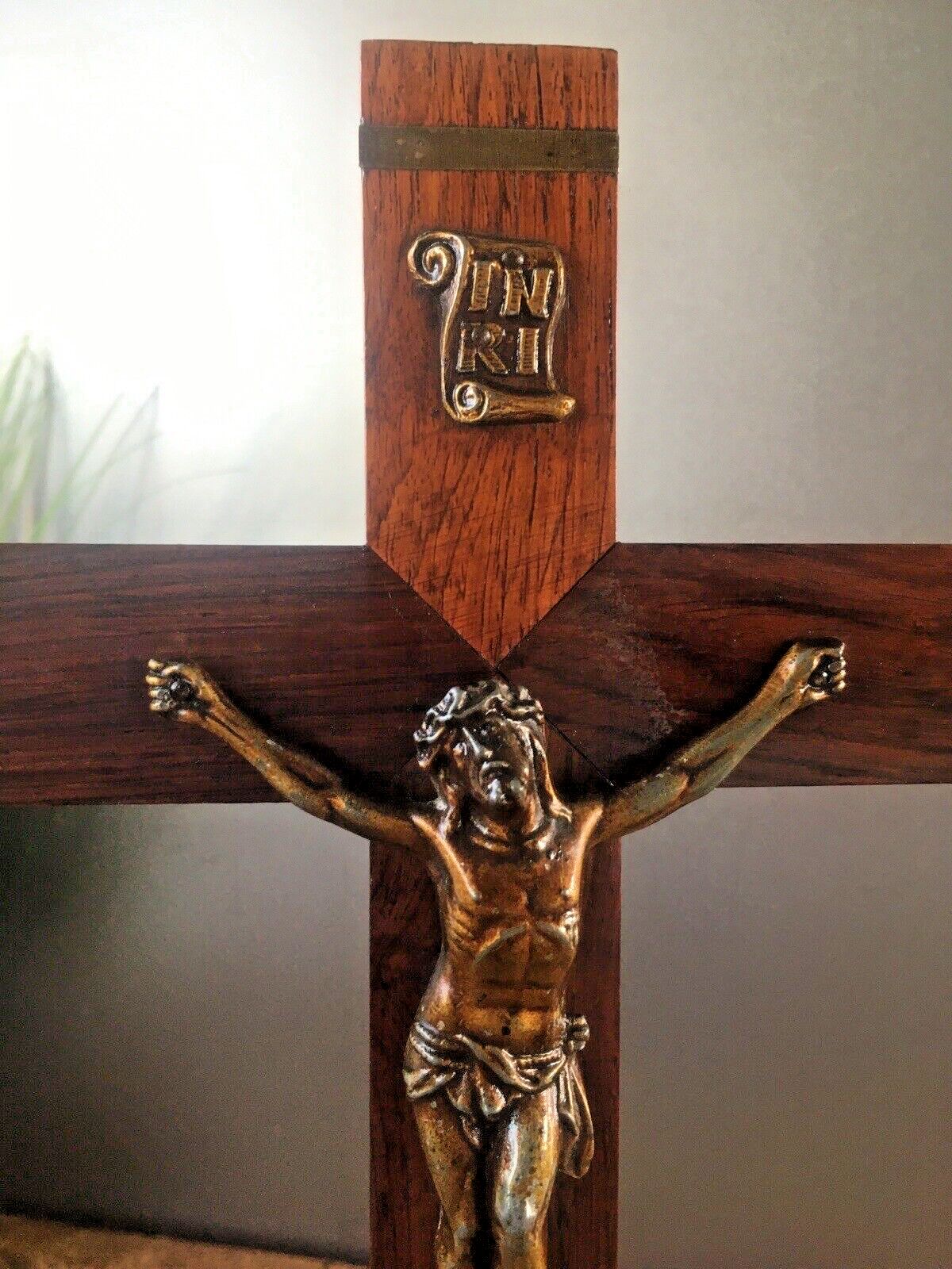 Antique French Art Deco Ecclesiastical Wooden Altar Crucifix Church Cross Jesus photo for sale