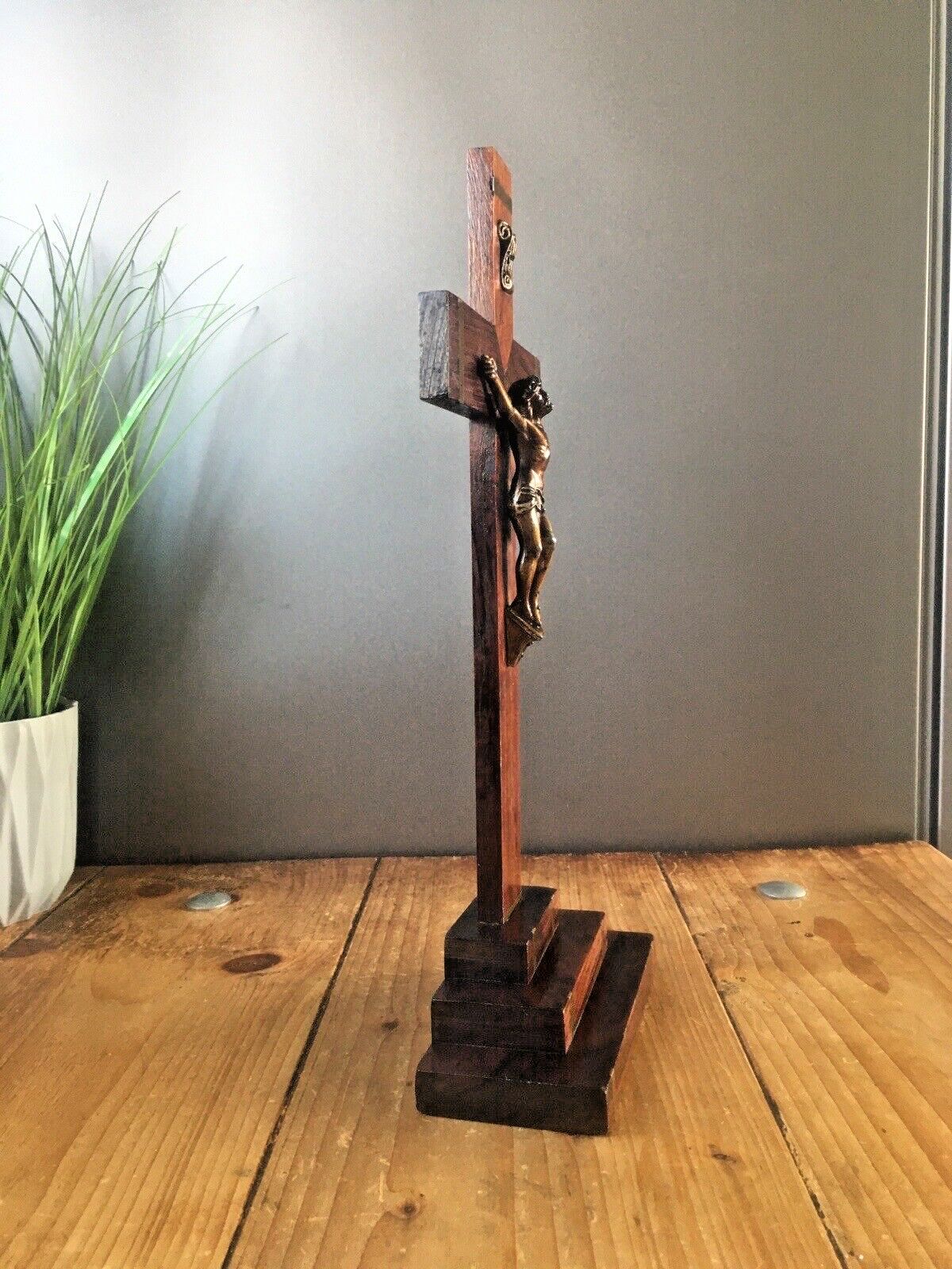 Antique French Art Deco Ecclesiastical Wooden Altar Crucifix Church Cross Jesus photo buy