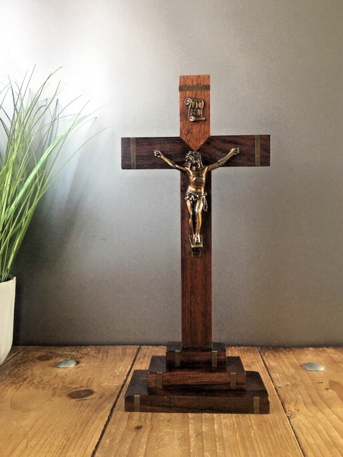 125.0 Antique French Art Deco Ecclesiastical Wooden Altar Crucifix Church Cross Jesus photo
