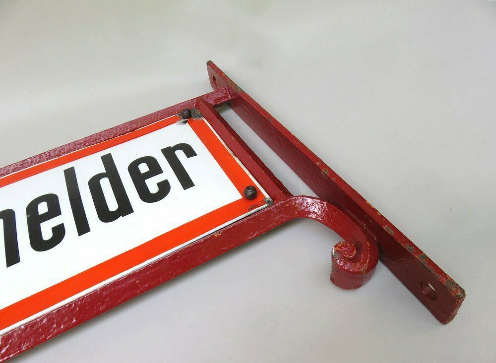 Art Nouveau Fire Alarm Sign In Enameled Cast Iron From Bürvenich, Cologne, Germany, 1890s photo vintage